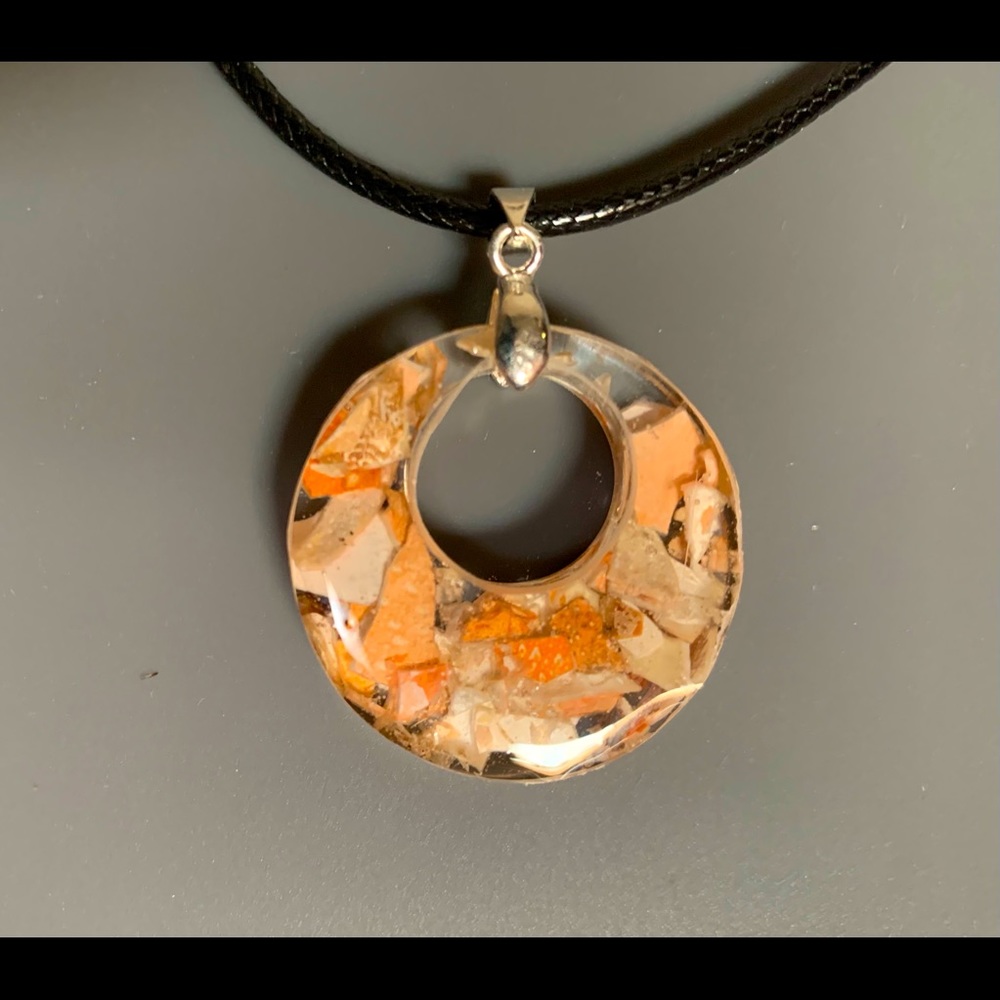 Crushed Crab Shell Pendant and Necklace